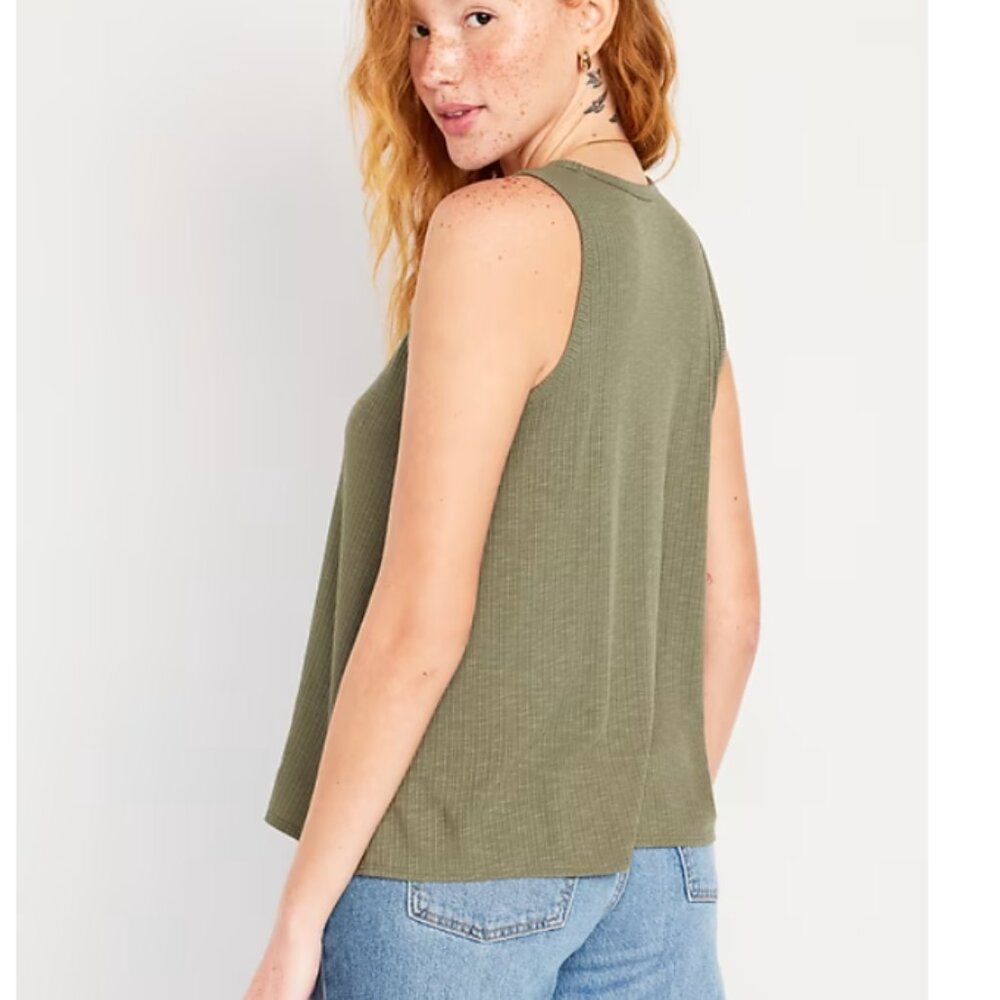 Old Navy Luxe Sleeveless Top Ribbed Olive - NWT - Picture 2 of 6
